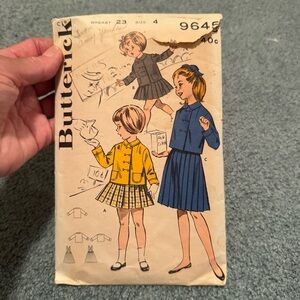 Original Butterick Girl’s Suit Pattern 9645 Size 4 w/Pleated Skirt